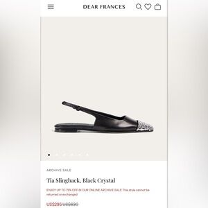 Dear Frances Black Crystal Slingback Flats New Size 9.